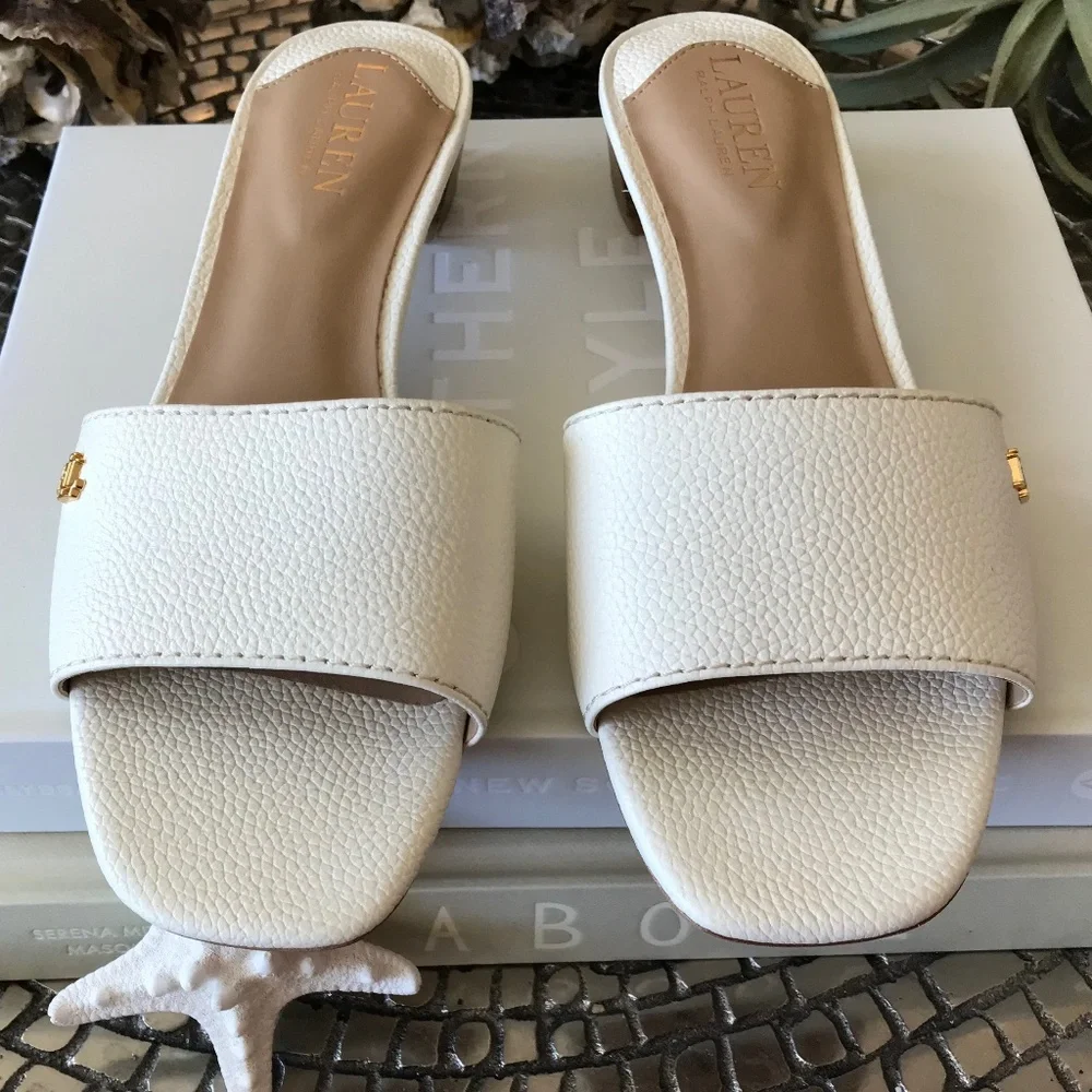 RALPH LAUREN LEATHER SLIP ON SANDALS - Picture 3 of 14